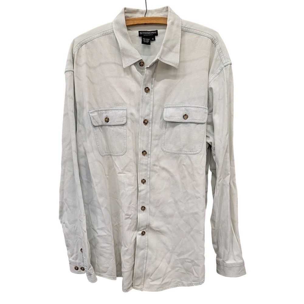 Vintage J. Peterman Company Men's Sun Bleached Blue Cotton Button Down Denim- XL